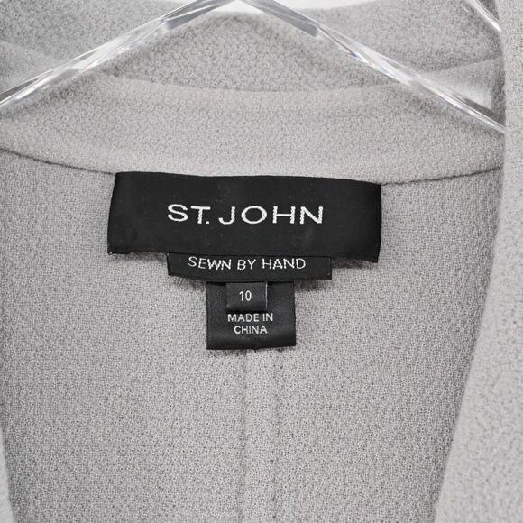ST JOHN Jacket Womens Sz 10 Gray Wool Blazer Single Breasted Sewn By Hand Office - Picture 7 of 14